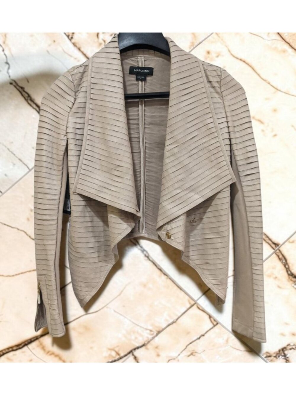Guess Marciano Shayna Drape Leather Women's Jacket .Color Cream Size 0. NWT!!